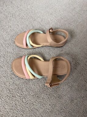 Children's Tan Sandals with Pastel Pink, Mint & Yellow Straps